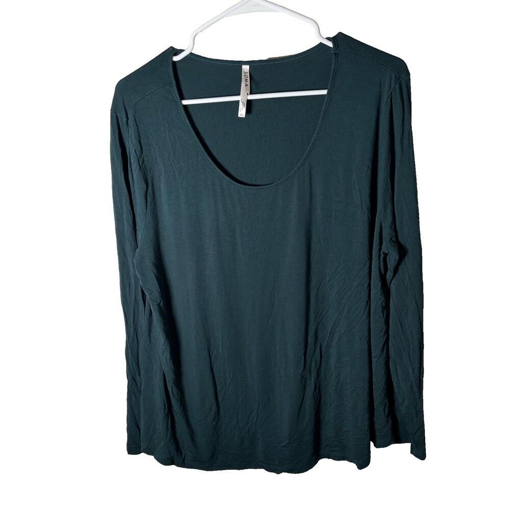 Soma Pajama Top Women's XL Cool Nights Green Scoop Neck Long Sleeve Top